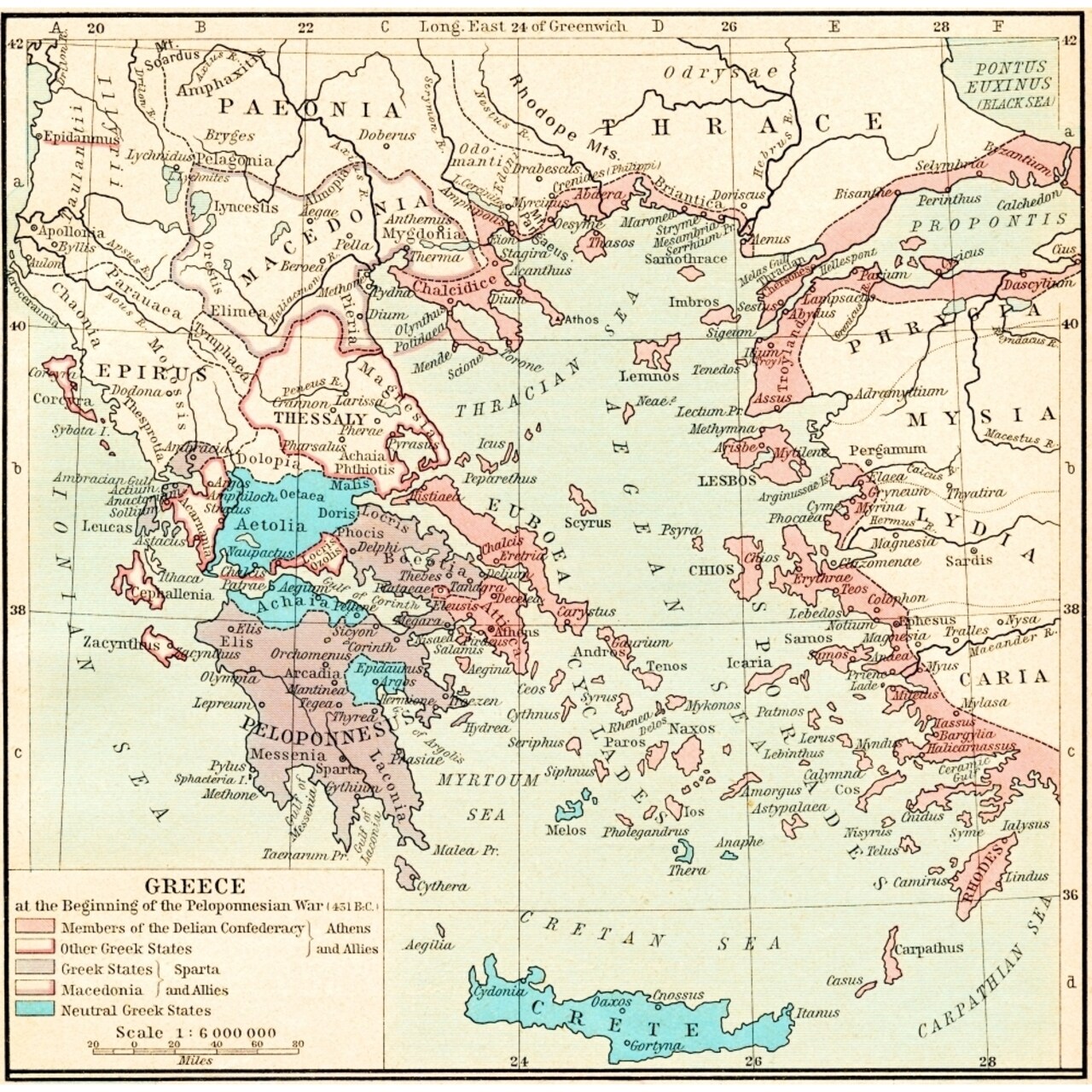 Map Of Greece At The Beginning Of The Peloponnesian War 431 B.C. Greece Under Theban Headship. From Historical Atlas